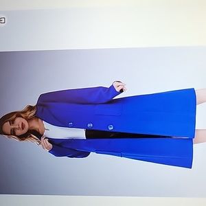 CHOUYATOU Royal blue notch lapel single breasted mid long wool blend coat M New…